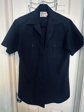 Elbeco Prestige Vintage Navy Dark Blue Shirt Mens 42 Short Sleeve Zip Front